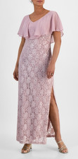 Connected Lace Gown 8 Sequined Chiffon Overlay Side Slit Mauve Pink NWT $109