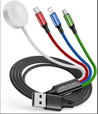 Travel 4 in 1 iWatch & iPhone Charger,Multi Charging Cable 4ft, Multi-colour