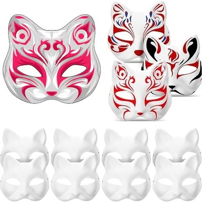 10 Stück Katzenmasken, Therian Mask, Fuchs Maske, Weißes DIY Masken Zum Anmalen