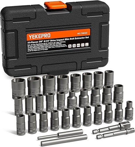 Bolt Extractor Set 33 Piece 3/8 and 1/4 Inch Drive Deep Well Slim Type Cr-Mo - Bild 2 von 8