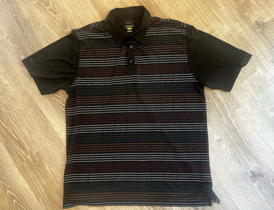 Greg Norman PlayDry Men's Moisture Wicking Striped Golf Polo Black XL