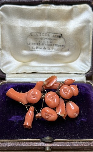 1800’s  Antique Victorian 10k Gold Carved Coral Rose Brooch 11.01g