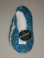 NWT Snoozies Ballerina Bling Womens Sz Medium 7/8 Slippers Sequins Light Blue