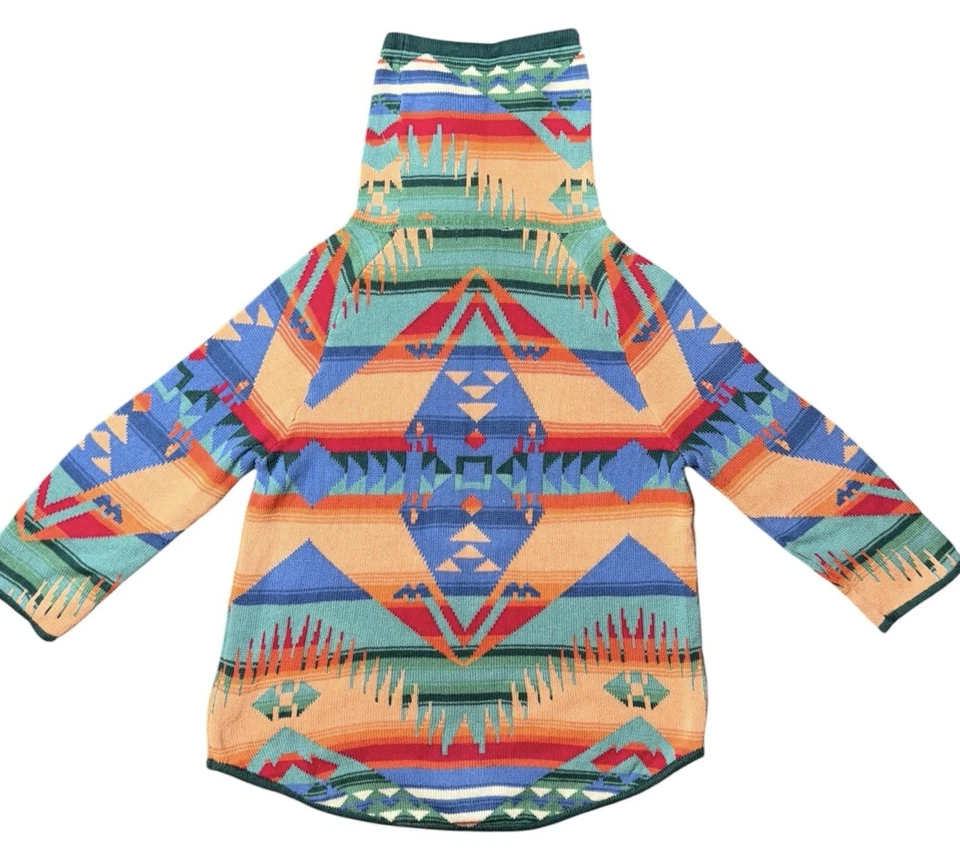 Vintage Ralph Lauren Chaps Sweater Large Cowl Neck Navajo Aztec Sweater 90’s Med - Image 2 of 4