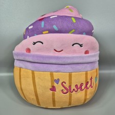 Squishmallows Sweet Cupcake Plush Kellytoy Purple Pink Sprinkles 9" Pre Loved
