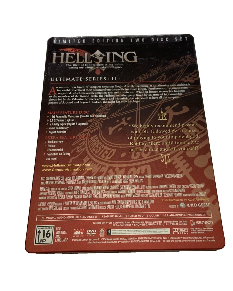 Hellsing Ultimate Series: II DVD, 2007, 2-Disc Set, Limited Edition Steelbook - Image 2 of 4