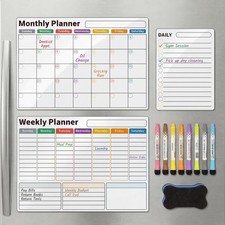 Magnetic Calendar for Refrigerator 3-Pack, Ships Flat - 17"x12" Monthly, We...