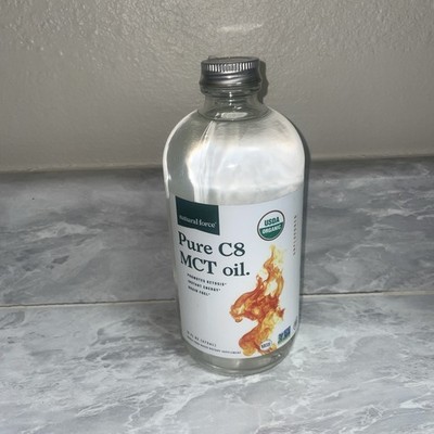 Natural Force Organic Pure C8 MCT Oil  Liquid MCT Oil in Glass Bottle, 16oz. 
