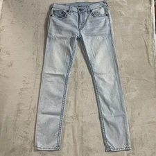 True Religion Jeans Mens Size 33 Rocco Relaxed Skinny Light Wash Embroidered