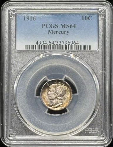 1916 Mercury Dime PCGS MS-64 Rainbow Toning - Picture 1 of 2