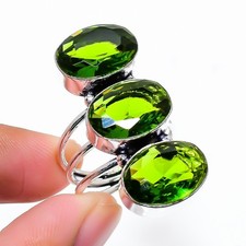 Green Peridot Gemstone Handmade 925 Sterling Silver All Size Ring For Gift