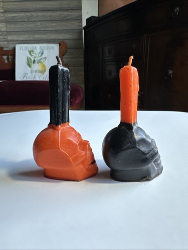 Vintage 1960's Gurley Wax Skull Candles Rare Hard To Find unused 4” - Picture 6 of 7