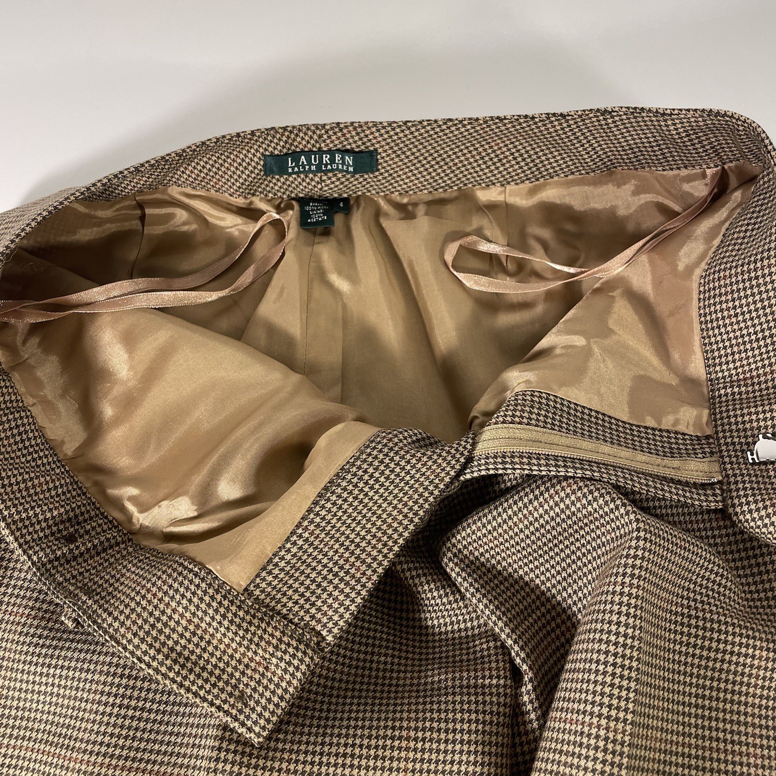 Ralph Lauren Pants Women 4 Brown Houndstooth Wool Vintage Wide Leg Lined