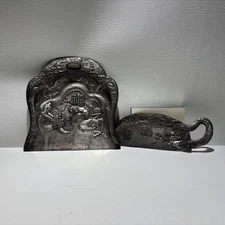 Vintage Japanese Crumb Catcher Silent Butler Metal 2 Piece Flying Dragons 