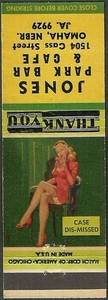 vintage GIRLIE pin-up ~ JONES PARK BAR & CAFE ~ matchcover OMAHA, NE nebraska