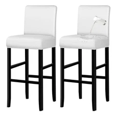  2 Pack Bar Stool Covers with Backs Waterproof Stretch PU Leather 2 Pcs White