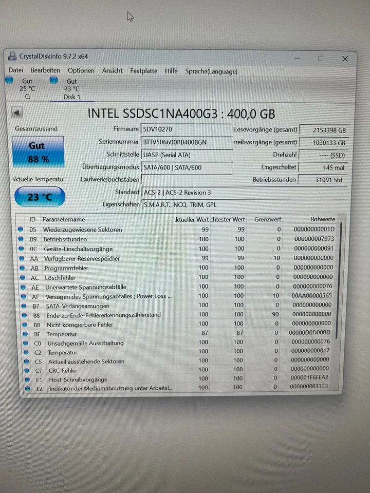 Intel SSD SC1NA400G3 400GB 1.8" Solid State Drive Speicher DC S3700 Series - Bild 4 von 4