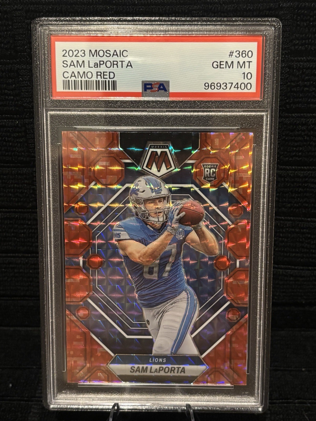 2023 Mosaic Sam LaPorta Camo Red #360 Rookie RC PSA 10 GEM MT * Lions