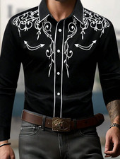 Camisa Negra Vaquera de Hombre estampado gr fico Casuales Manga Larga