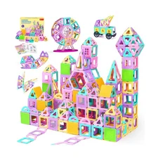 165 PCS Magnetic Tiles Set, Magnet Building Blocks Set with Car, Al... Fast Ship
