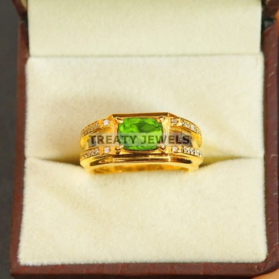 #ad #ad Peridot Oval Cut With 14k Yellow Gold Ring For Men#x27;s #B450 # $499.99