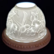 BERNARDAUD STYLE HUMMINGBIRD w/ MORNING GLORY FAIRY LAMP LITHOPHANE TEA LIGHT