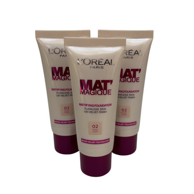 Loreal Mat Magique Foundation 25ml Shade 02 Rose Ivory (Triopack)