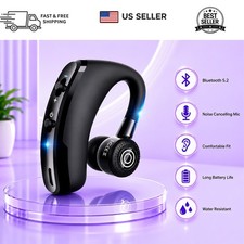 V9 Bluetooth 5.2 Wireless Headset Noise Cancelling Mic Ear Hook for Phone PC