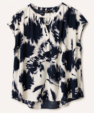 Simply Vera Wang Navy White Abstract Watercolor Floral Sleeveless Top XL NWT