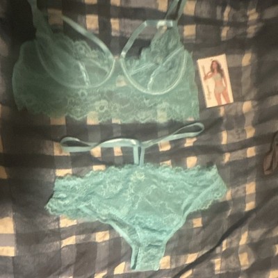 Elegant Moments Lace Underwire Sheer Floral Bra Set B Cup Large 30064