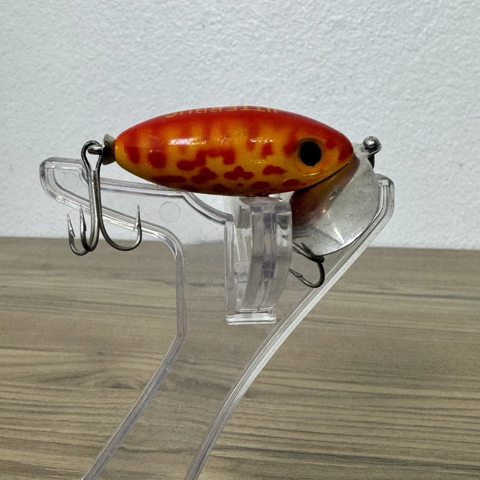 De colección Años 40 Fred Arbogast Madera Jitterbug Rana Roja Spot Excelente Estado Foto 3 de 4