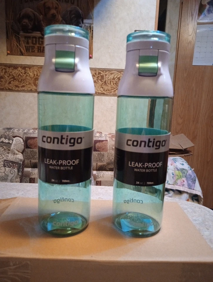 2 Contigo Water Bottles Jade Teal Green Autoseal Leak Proof 24oz