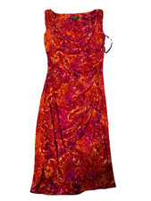 Lauren Ralph Lauren Red Floral Dress Sz 2 V-Neck Faux Wrap Sleeveless Casual