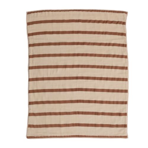 Striped Cotton Double Cloth Printed Baby Blanket in Bag, Brown and Natural