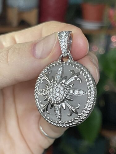 Judith Ripka 925 Silver CZ Frosted Quartz Round Pendant Enhancer - Picture 2 of 8
