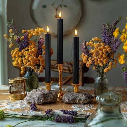 Candele a colonna nere a coste scanalate LED da 10" 12 pezzi con telecomando e memoria timer 24h - Foto 4 di 10