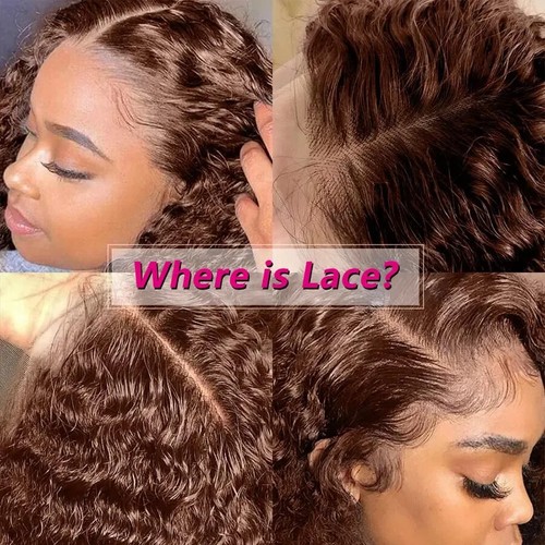 Schokobraune versaute lockige Lace Frontal Echthaar Transparent Lace Front Perücke - Bild 8 von 11