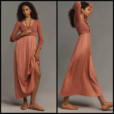 Anthropologie Thea Twofer Sweater Maxi Dress LARGE Scoop Neck Pink | eBay