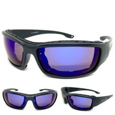 MOTORCYCLE Riding Padded Safety Protective SUN GLASSES Eyewear GOGGLES Blue Lens