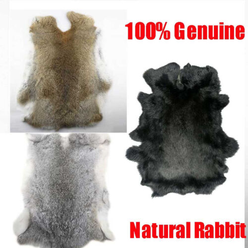 Genuine Natural Rabbit Fur Skin Tanned Leather Hides Craft Gray Pelts Decor New - Afbeelding 1 van 28