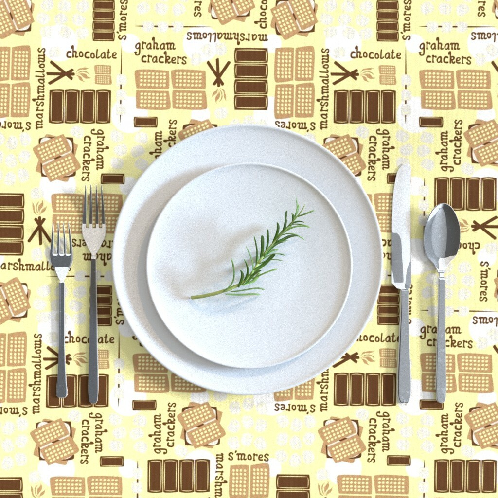Tablecloth Camping Outdoors Vacation Sports Mores Chocolate Food Cotton Sateen Najtaniej, tanio