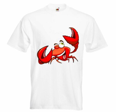 T-Shirt KRABBE KREBS MITTELMEER ANGELN SEAFOOD FISCH in Weiß