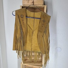 Vintage 1970 Fringes Suaded Leather Vest Pit 16.5 Length 17.5