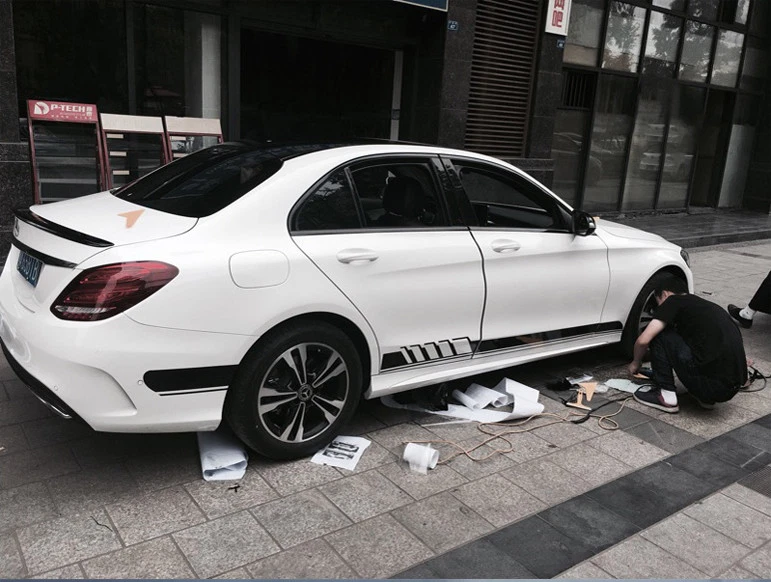 Черная сторона юбка гонки полоски виниловая наклейка стикер для Mercedes A C CLA E S CLS - Изображение 4 из 4