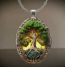 Tree Of Life Oval Jewelry Vintage Silvery Gothic Strength Pendant Necklace