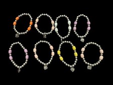 Lot Of 8 Beaded Stretch Bracelets With Heart Children, Party, Gift, Dress Up P2