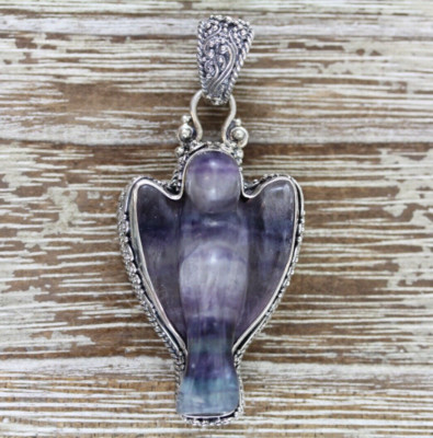 SARDA BALI CARVED ANGEL GEMSTONE STERLING SILVER 925 PENDANT FILIGREE DESIGNER