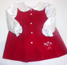 Vtg Red Velvet Dress Girls Infant White 12M 12 Months Christmas Rare Editions