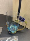 ARC France Clear Glass Mugs & Spoons Enamel Floral Rose & Butterfly Jeweled — photo 3