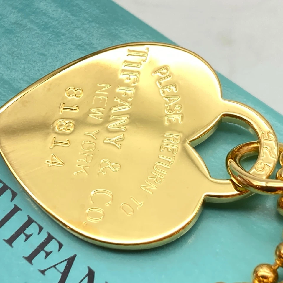 Tiffany & Co Gold Plate Return to Heart Tag ball chain Necklace 32" silver 22.3g - Image 4 of 4